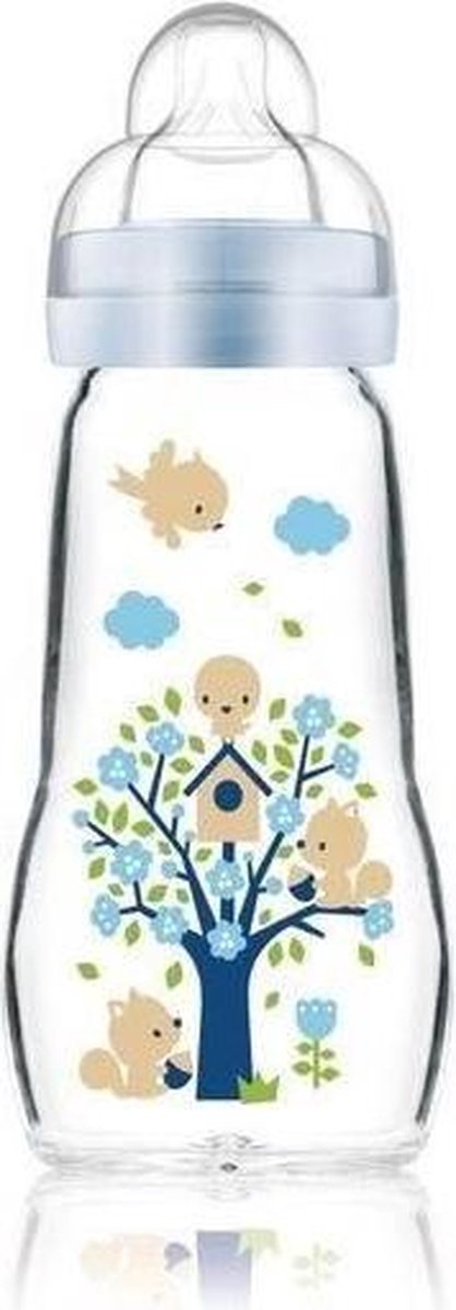 MAM-glazen fles - 260 ml - 0 tot 6 maanden - Speenstroom 2 - Blauw
