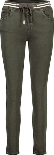 Cassis - Slim broek met sportieve strepen op de taille - Kaki