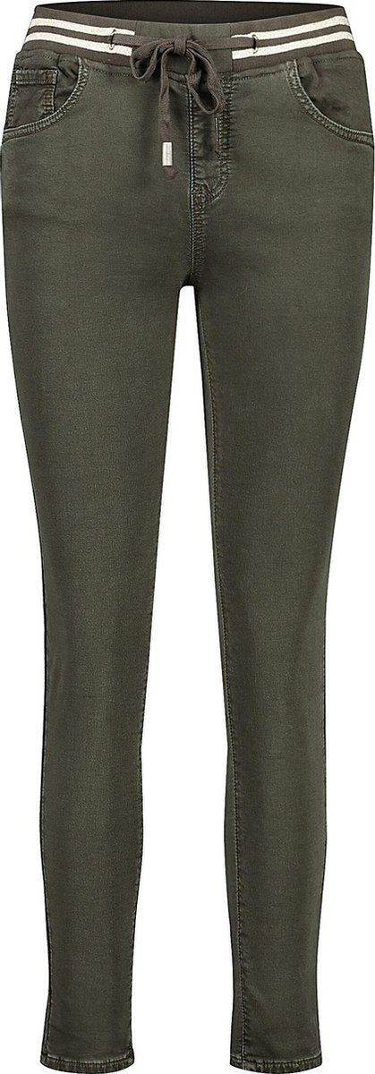Cassis - Slim broek met sportieve strepen op de taille - Kaki