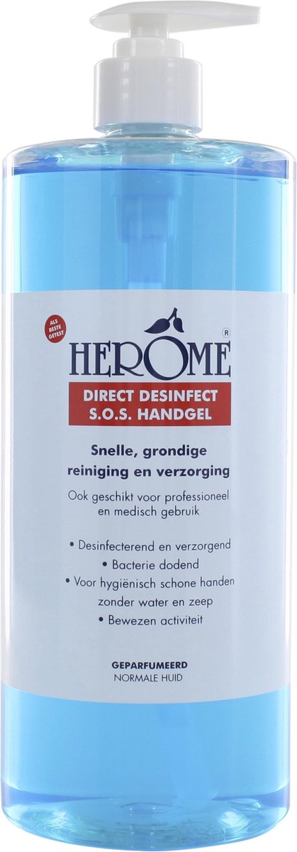 Herome Direct Desinfect – 1000ml.- Desinfecterende handgel met 80% alcolhol – beschermt tegen bateriën en droogt de handen niet uit