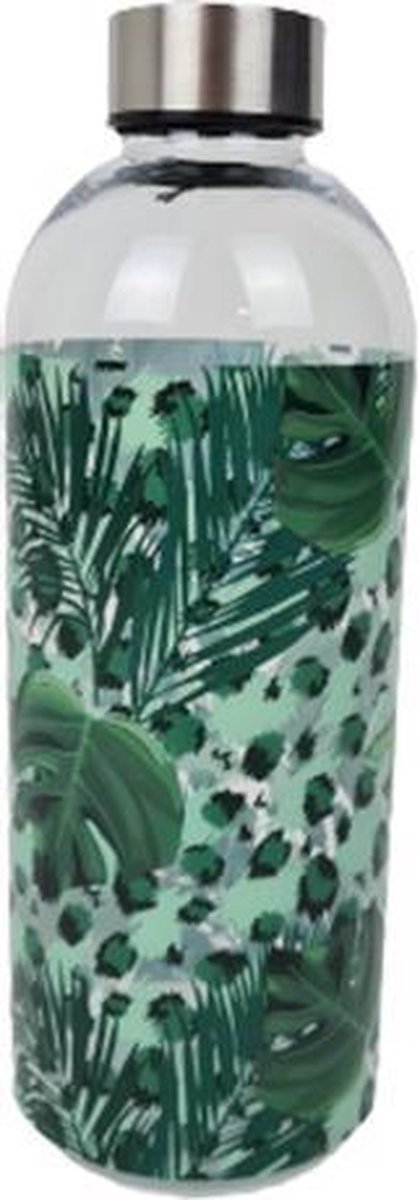Luxe waterfles / drinkfles to go met plantenprint - Groen - Kunststof - 1L
