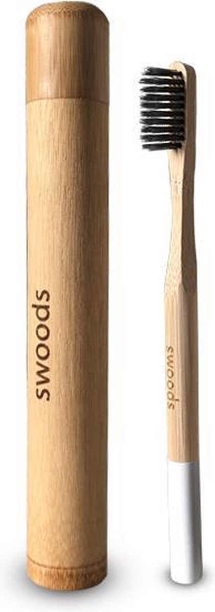 Swoods - Bamboe tandenborstel (wit) (soft) en houder | Bamboo tandenborstel | Houtskool geïmpregneerd | 100% BPA-vrij