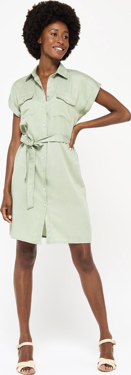 Overhemd jurk met ceintuur - Khaki