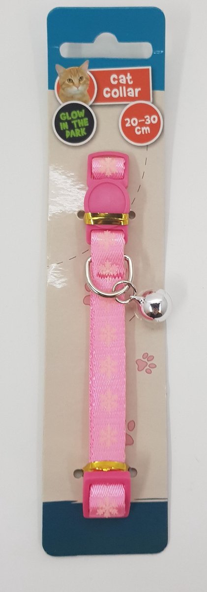 kattenhalsband -  halsband - voor katten van 20-30 cm - roze - glow in the dark