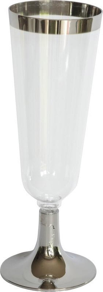 12x Luxe champagne glazen zilver/transparant kunststof - 150 ml - herbruikbare champagneglazen