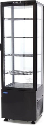 Koelvitrine 235 Liter - Zwart- Dubbel Glas - Deur met Slot - Digitale Temperatuur Controle - Incl. 4 Roosters - Gekoelde Horeca Vitrine - Maxima