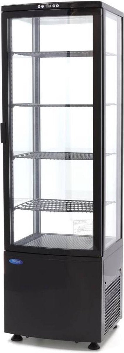 Koelvitrine 235 Liter - Zwart- Dubbel Glas - Deur met Slot - Digitale Temperatuur Controle - Incl. 4 Roosters - Gekoelde Horeca Vitrine - Maxima