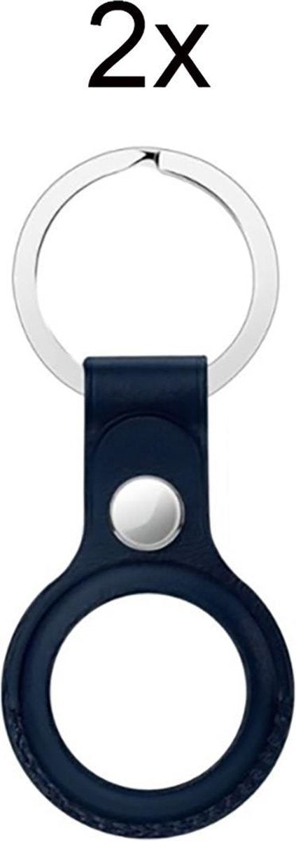 Geschikt voor Apple AirTag-Sleutelhanger - PU Leer AirTag Hoesje - AirTag Apple Case - 2 stuks - Donker Blauw