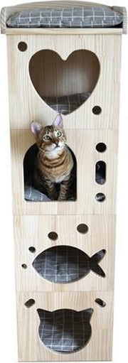 Rosewood kattenmand toren cave massief hout - 39x39x128 cm - 1 stuks