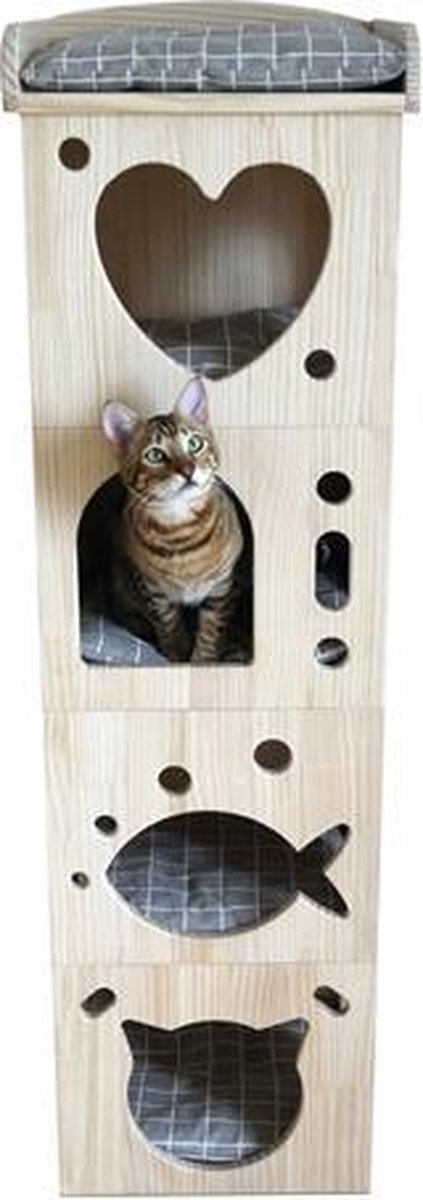 Rosewood kattenmand toren cave massief hout - 39x39x128 cm - 1 stuks