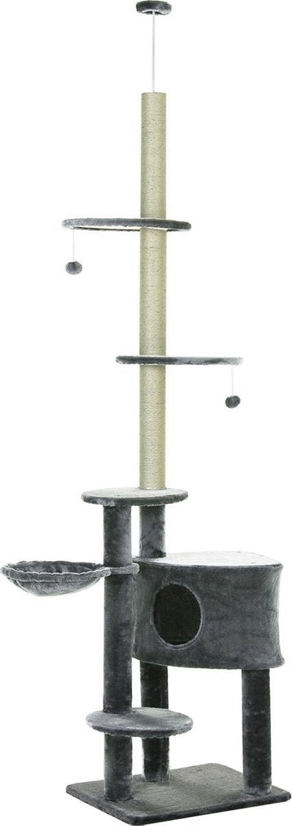 Krabpaal in hoogte verstelbaar - Kattenkrabpaal - Krabpaal voor katten - Kattenspeeltjes - Katten - Grijs - L55 x B45 x H240-260 cm