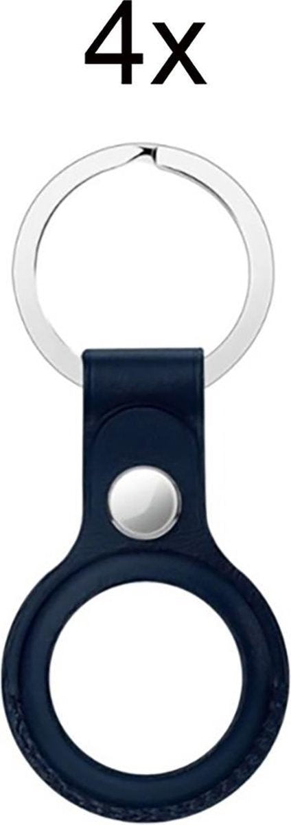 Geschikt voor Apple AirTag-Sleutelhanger - PU Leer AirTag Hoesje - AirTag Apple Case - 4 stuks - Donker Blauw