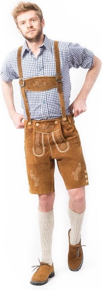 "Oktoberfest korte bruine lederhose voor heren type: Anton
