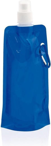 Set van 2x stuks waterzak / drinkfles met karabijnhaak - Blauw - 400 ml - Opvouwbaar - Waterfles herbruikbaar met haak - Herbruikbare opvouwbare waterzakken - Festival Gadget