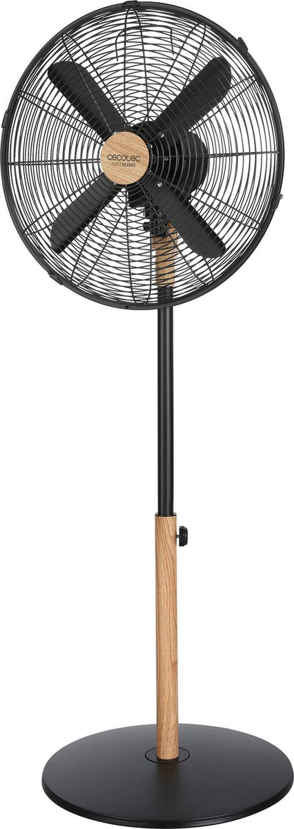 Cecotec Statiefventilator - Ventilator staand - 4 bladen - 4 snelheden - Koperen motor - Hout Zwart