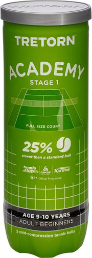 Tretorn ACADEMY GREEN - Tennisballen - Stage 1 - 3 stuks - Geel