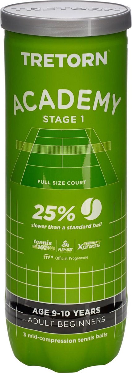 Tretorn ACADEMY GREEN - Tennisballen - Stage 1 - 3 stuks - Geel