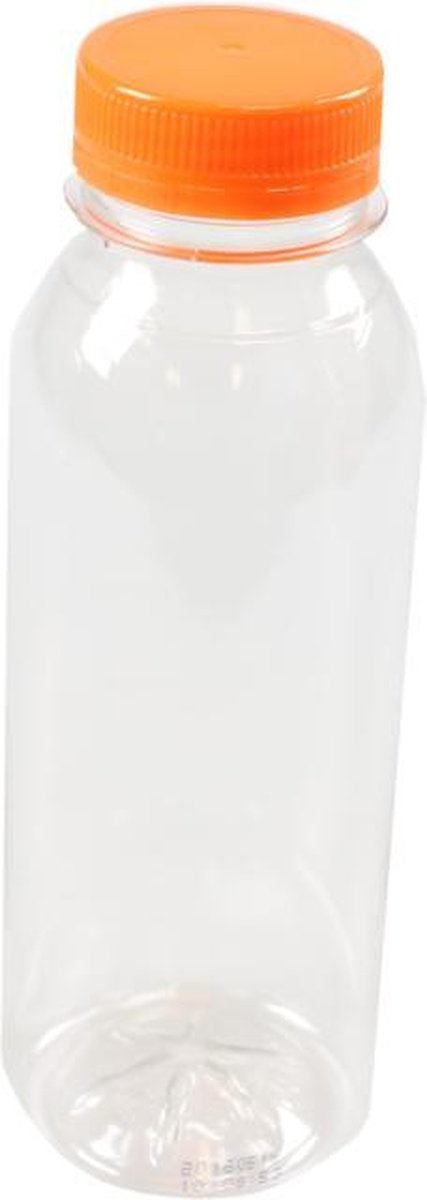 Fles transparant pet 330 cc + oranje dop 210 stuks