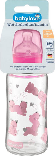 babylove Brede halsfles van glas met siliconen speen