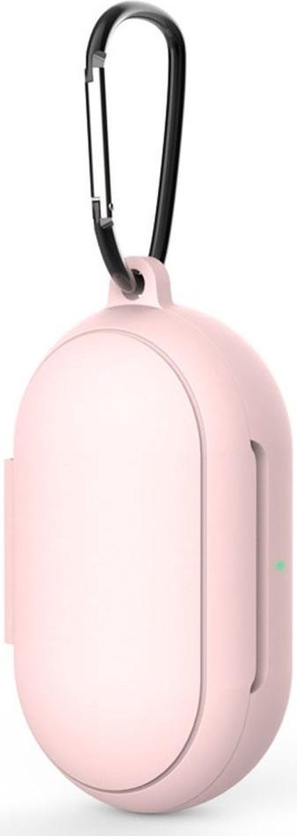 Luxe Siliconen Hoesje Voor Samsung Galaxy Buds (2019) / Galaxy Buds+ Plus (2020/2021) Draadloze Oordopjes - Soft Case Cover Protector - Travel Beschermhoes - Reis Opberghoes Shell Beschermer Hoes - Met Musketon Haakje - Roze