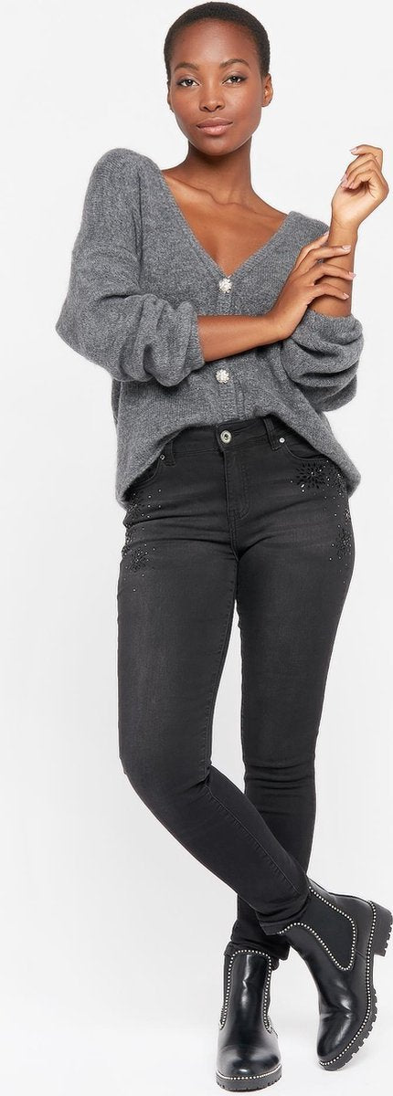 Jeans slim fit met strass steentjes - Zwart