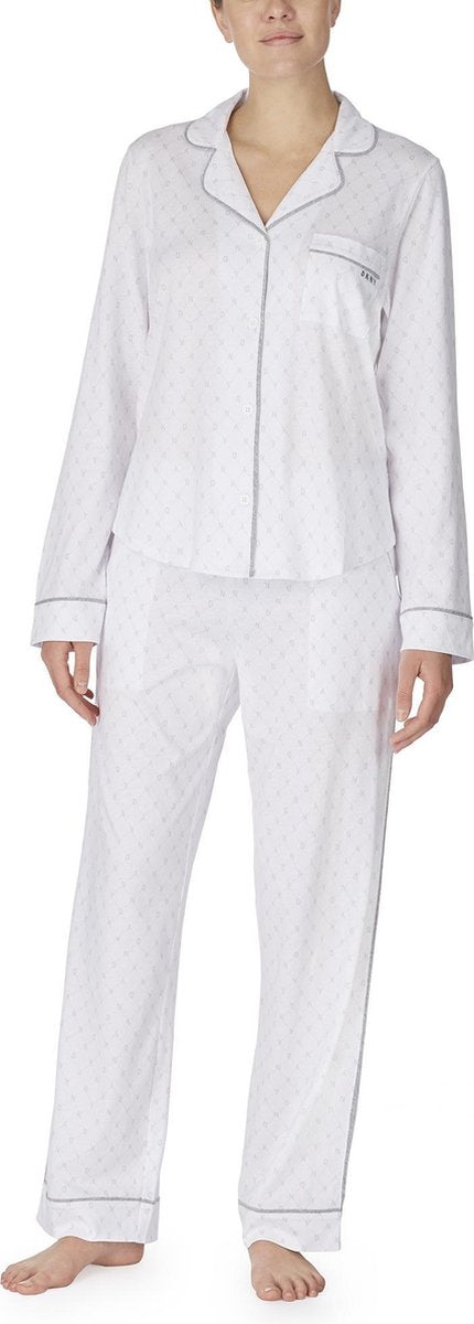 DKNY - NEW SIGNATURE L/S TOP & PANT PJ - Wit - Vrouwen - Maat XS