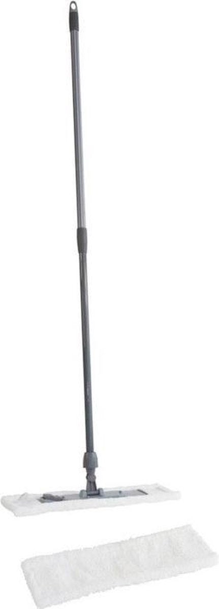 Vloermopset met telescoopsteel en 2x microvezelmop / vlakmop 45 x 15 cm - schoonmaakartikelen / vloerreinigers