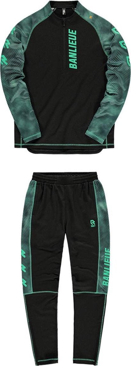 X BANLIEU -  1/4 ZIP - TRACKSUIT - BLACK GREEN - MT.XS