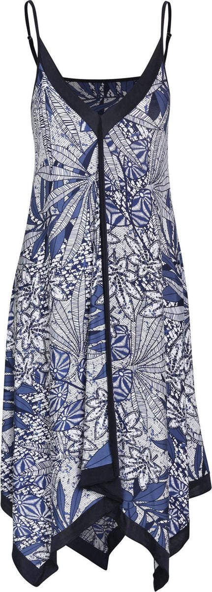 Cassis - Lange foulardjurk met een etnische bladprint - Blauw