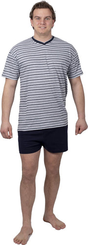Heren Pyjama Stripes V Hals Shortama - Maat L/XL