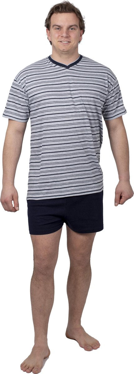 Heren Pyjama Stripes V Hals Shortama - Maat L/XL