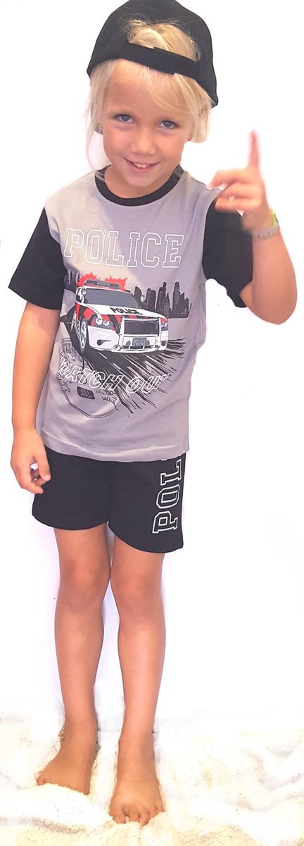 Fun2wear - baby - kinder - tiener - Politie / Police - shortama / pyjama - grijs - maat 104