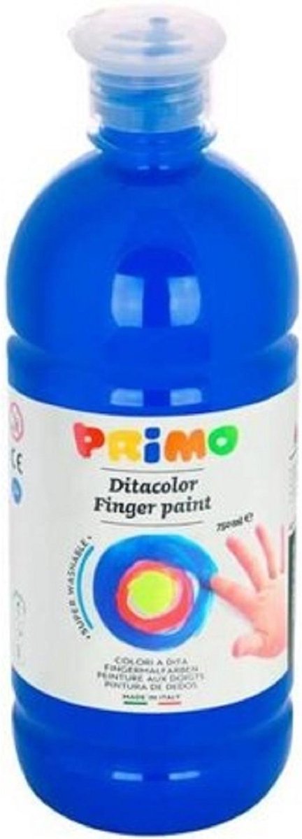 Primo - 6 x Vingerverf 750 ml - wit - zwart - geel - groen - rood - blauw