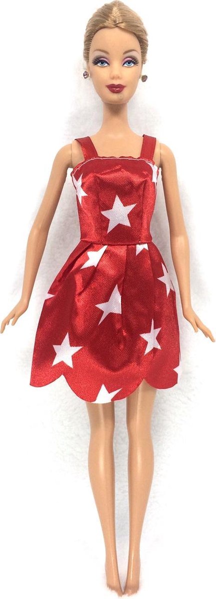 Kort rokje rood met witte sterren avondjurk voor de Barbie pop