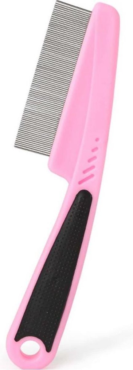 Honden vlooienkam met handvat roze 18x5 cm