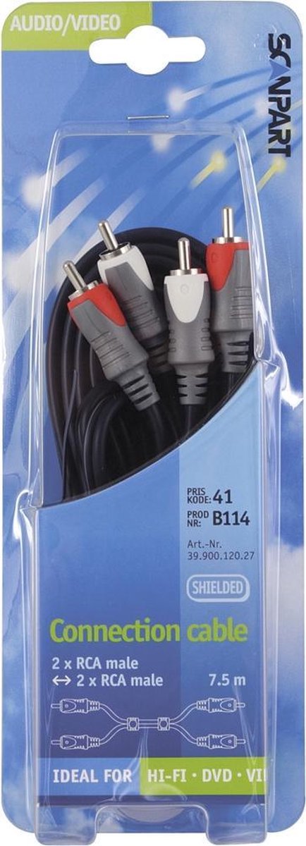 Scanpart Aansluitkabel 2tulp(m)-(m) 7.5m