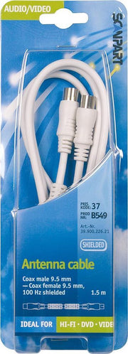 aansluitkabel 9.5mm(M)-(F) recht 1.5m wit