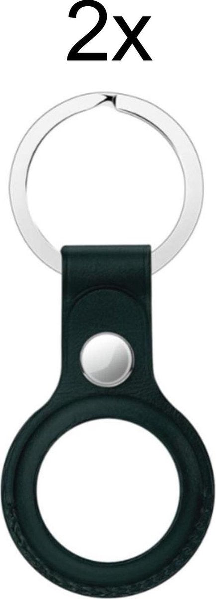 Geschikt voor Apple AirTag-Sleutelhanger - PU Leer AirTag Hoesje - AirTag Apple Case - 2 stuks - Donker Groen