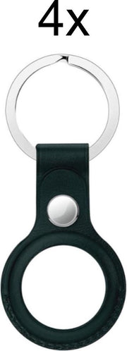 Geschikt voor Apple AirTag-Sleutelhanger - PU Leer AirTag Hoesje - AirTag Apple Case - 4 stuks - Donker Groen