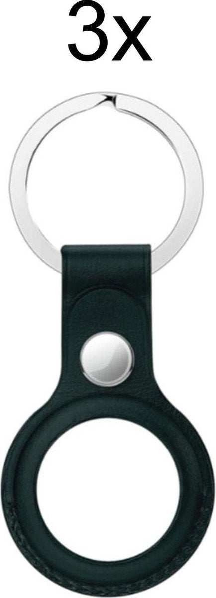 Geschikt voor Apple AirTag-Sleutelhanger - PU Leer AirTag Hoesje - AirTag Apple Case - 3 stuks - Donker Groen
