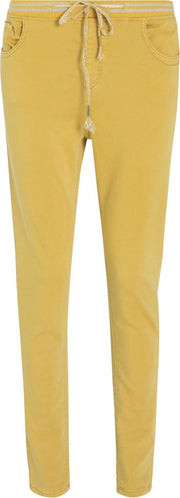 Cassis - Katoenen broek met foulardriempje - Mosterdgeel