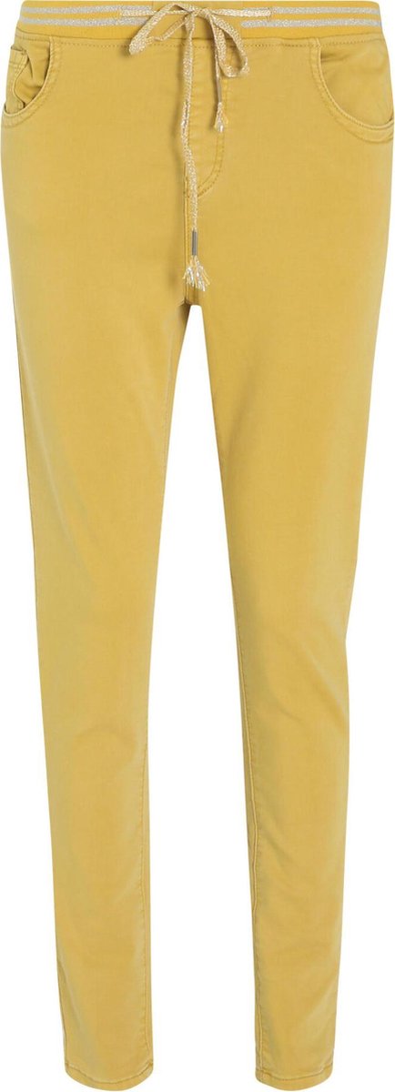 Cassis - Katoenen broek met foulardriempje - Mosterdgeel