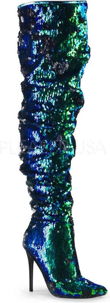COURTLY-3011 - (EU 45 = US 14) - 5 Ruched Sequined Thigh High Boot