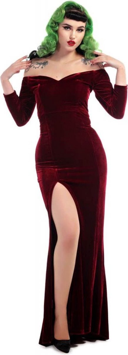 Collectif Anjelica Velvet Maxi Jurk Wijn