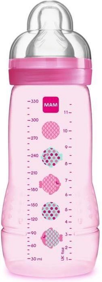 MAM Babyfles Easy Active 2e leeftijd - 330 ml - Vanaf 6 maanden - Speen Flow X - Roze