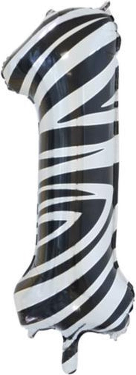 Folie ballon cijfer 1 met zebra print 86 cm