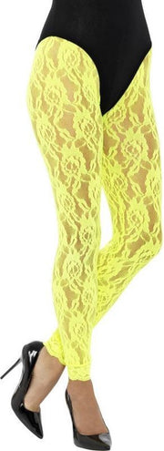 Fluo gele kant legging voor vrouwen - Verkleedattribuut