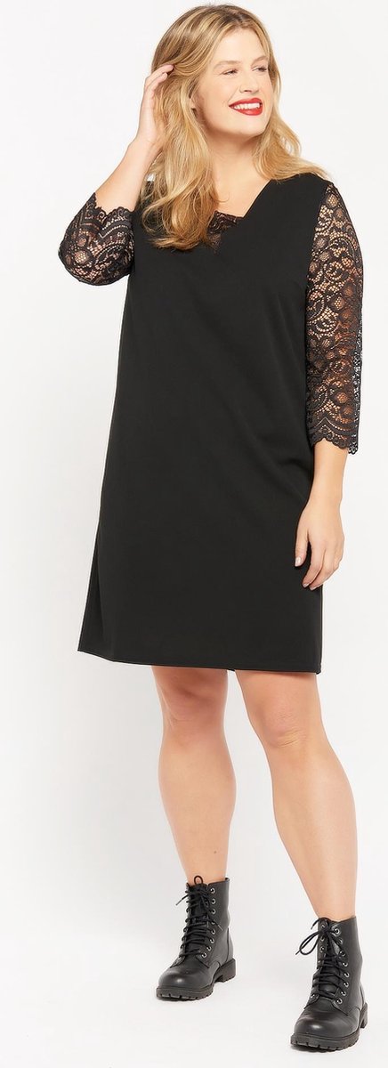 Mini jurk met lange mouwen en kant - Zwart