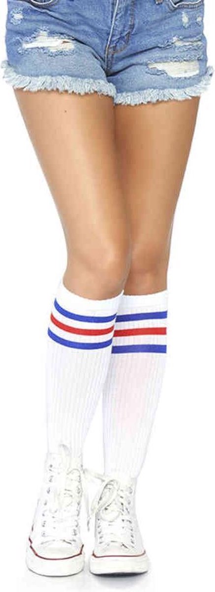 Leg Avenue Kniehoge sokken Athletic Striped Wit