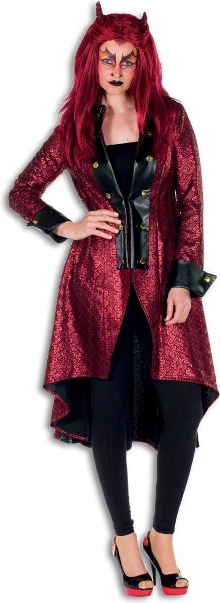 Duivels dames jas lang metallic rood